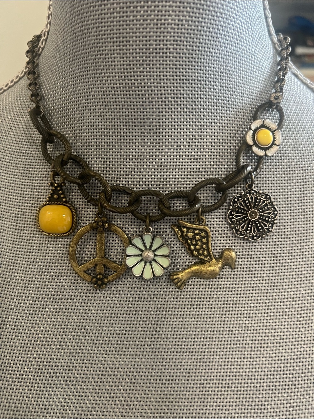 Lucky Brand Yellow and Turquoise Charm Necklace in Box